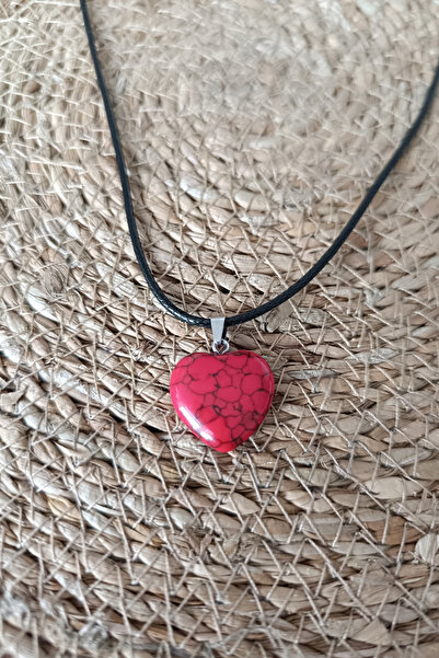 MGA DOĞAL TAŞ Red Phyrous Pendant Original Natural Stone Necklace Heart Cut N...