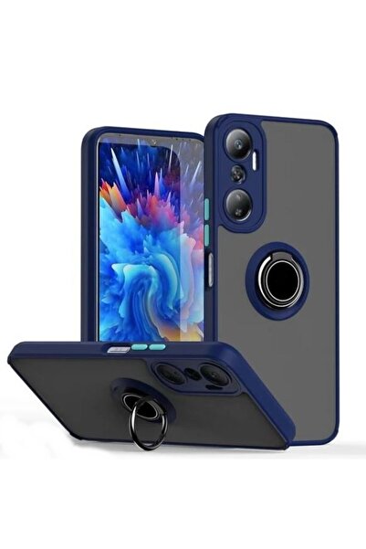 Gpack İnfinix Hot 20 Kılıf Montreal Yüzüklü Mıknatıslı Kamera Korumalı Silikon Lacivert
