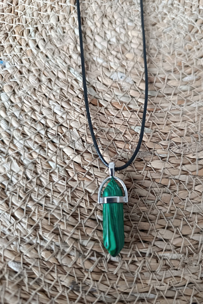 MGA DOĞAL TAŞ Certified Nails Model High Quality Natural Malachite Malahite Stone Pendant Leather Drawstring Necklace