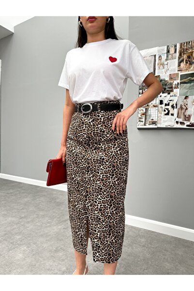 ESRAHELVACI Brown Little Leo Patterned Orj Skirt