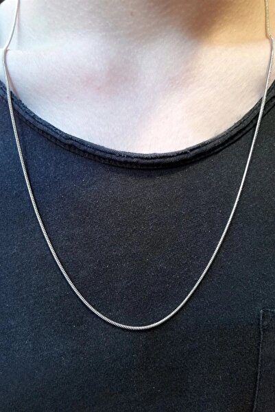 FUDER Unisex Gümüş Renk İnce Yılan Model Zincir Kolye 60 cm