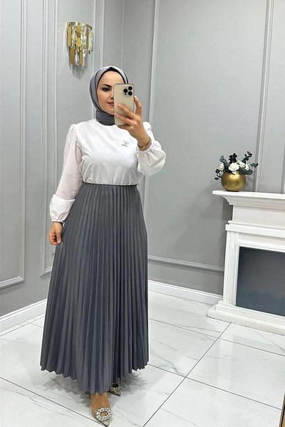 moda periy γυναικεία καλοκαιρινή Άνετη πλισέ φούστα Hijab