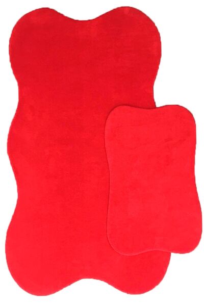lohusahamile Asia 2-Piece Powder 80x140 50x70 Cm Large Size Bath Mat Set Non-Slip Base Toilet Seat Red