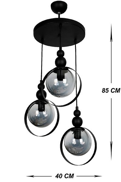 VENON Set of 3 Black Lighting Nature - Glass Pendant Lamp (Gulp Fume) Chandelier