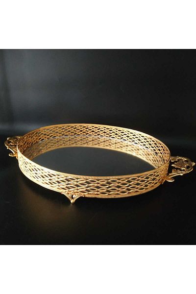 HİLALKRİSTAL Επιχρυσωμένος καθρέφτης παρουσίασης -Δίσκος σοκολάτας υπόσχεσης-αρραβώνων
