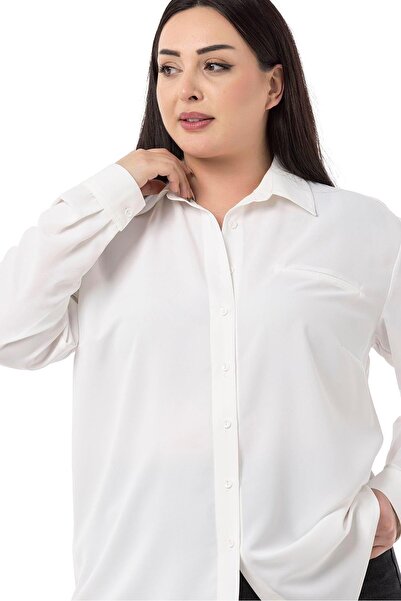 DISENTIS MODEST Large Size Ornamental Fleto White Shirt with Pockets and Cuffs
