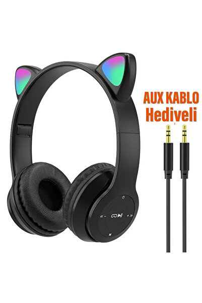 EXENAR Kedi Kulaklık Bluetooh Kablosuz Çocuklar İçin Hediyelik AUX Kablo Hedi...