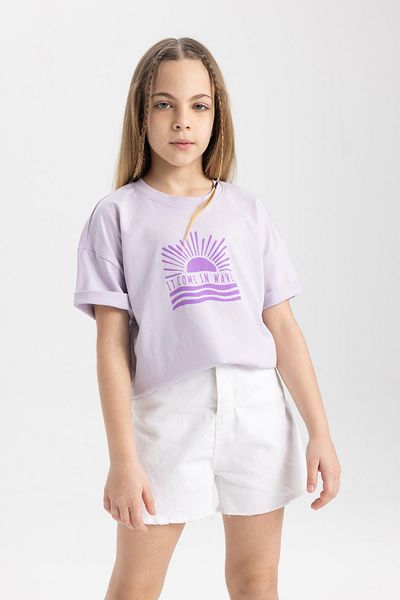 DeFacto Girls' Relax Fit Crew Neck Printed Short Sleeve T-Shirt B5167A824Hs