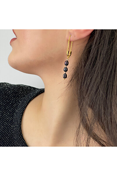 MİRSTAR GERÇEK SİYAH İNCİLİ ÇENGELLİ İĞNE KÜPE, TEKLİ