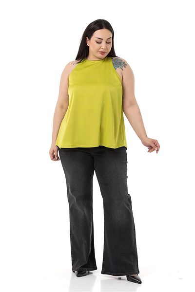 DISENTIS MODEST Plus Size Halter Neck Satin Textured Lined Pistachio Green Blouse