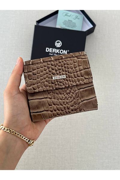 DERKON Juno Genuine Leather Mini Crocodile Patterned Mink Wallet