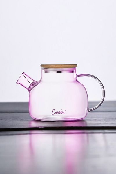 Comprox Cambu (lilamor) Bamboo Elegance, Heat Resistant 1100ml Glass Teapot with Strainer Herbal Teas, Borosilicate