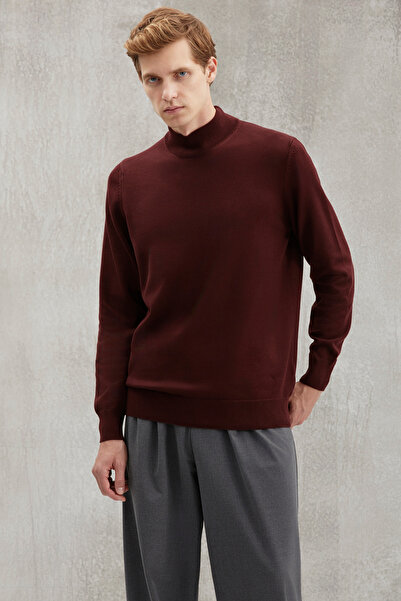 GRIMELANGE Cesare Men's 50% Cotton Special Silk Handle Anti-Pilling Soft Stand Collar Burgundy Sweater