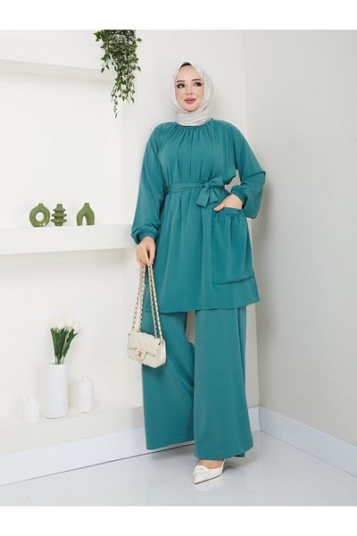 ELİSA Large Size Wide Leg Tunic Trousers Double Set