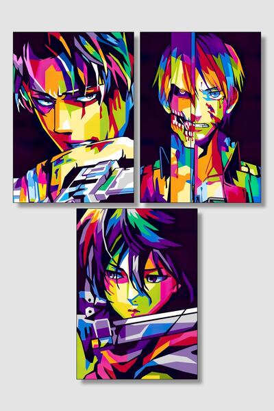 postick Attack On Titan 3'lü Anime Poster Seti | Levi Ackerman, Mikasa Ackerm...