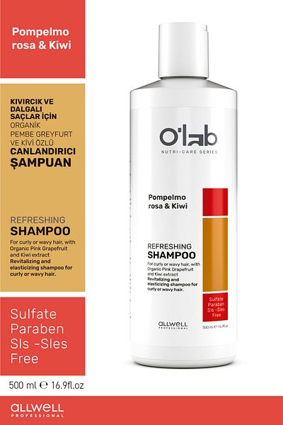 Olab Hair Care Organic Revitalizing Shampoo with Pink Grapefruit and Kivy Extract - For Curly and Wavy Hair