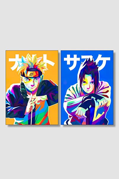 postick Naruto 2'li Anime Poster Seti | Naruto Ve Uchiha Sasuke Kalın Parlak Kuşe Kağıdı