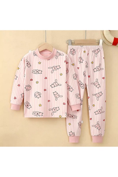 naynes Girls' and Boys' 100% Cotton Long Sleeve 2-Piece Pajama Set Seasonal (6 Years Old / Hearted Bunny)