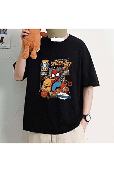DEEFWEAR Chouze Spider-Cat Štampano crna unisex Oversize kroj T-shirt