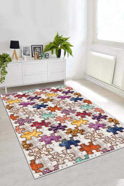 Halise Home Kaymaz Tabanlı Yıkanabilir Baskılı Mutfak Halısı