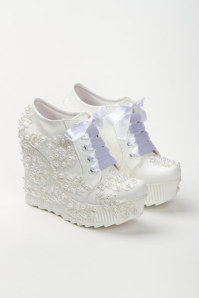 DARUGA High Wedge Heeled Daisy Pearl Wedding Dress Evening Dress Shoes
