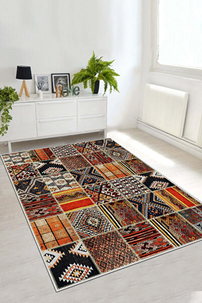 Halise Home Kaymaz Tabanlı Yıkanabilir Baskılı Mutfak Halısı