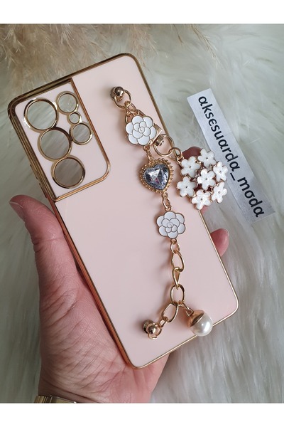 Aksesuarda Moda Samsung S21 Ultra Uyumlu Çiçekli El Geçmeli Lazer Kesim Kılıf