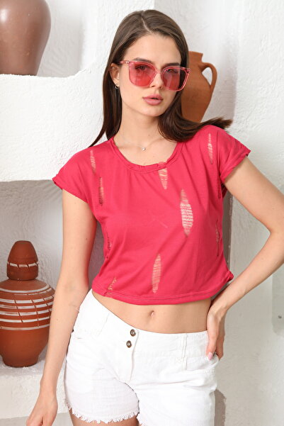 KSV Collection Basic γυναικείο Crop παντελόνι - Σχισμένο λεπτομέρεια