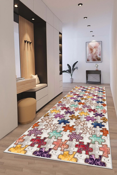 Thalia Home Kaymaz Tabanlı Yıkanabilir Baskılı Yolluk Halı Mutfak Halısı