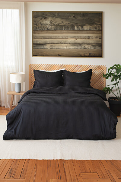 Valoroso Tekstil طقم غطاء لحاف من الساتان مخطط مزدوج