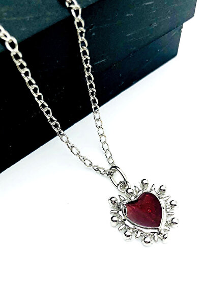 Nicheloop Sevgiliye Özel Hediye Kadın Erkek Gotik Kırmızı Mineli Kalp Kolye