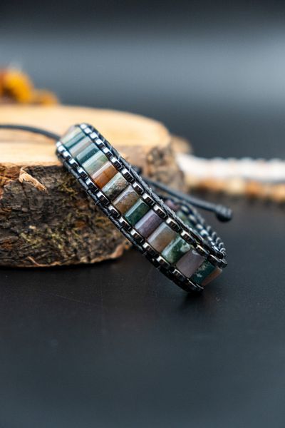 Serenite Agate and Hematite Patterned Bracelet - Stone Adorned