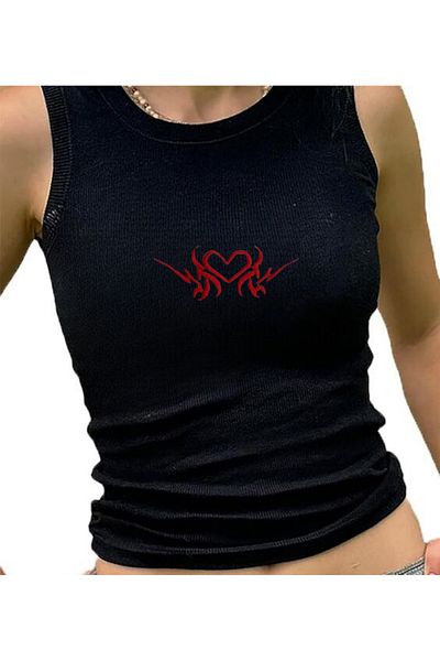 Touz Moda Gothic Love Κεντημένο μαύρο καμίνι με λαιμόκοψη Crop Top