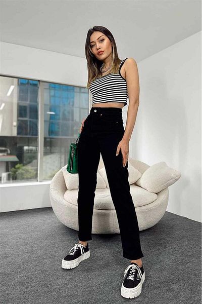 geenz manifacture Ψηλόμεσο Lycra Black Boyfriend Jeans - Colorfast και εξαιρετικά άνετο