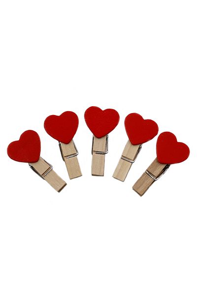 reprodesign Colorful Heart Figured Wooden Peg (Photo Peg) 10 Pieces Size: 3.5 cm String