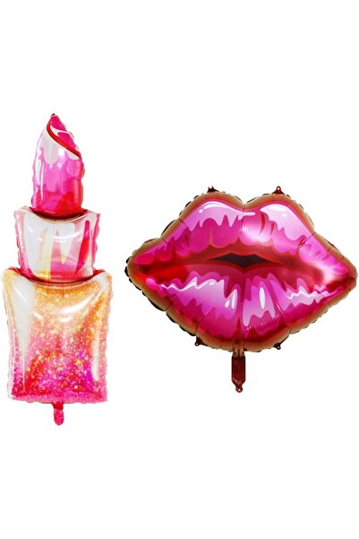 PARTİAVM Pink Red Lipstick + Lip Large Size Foil Balloon Bachelorette Party B...