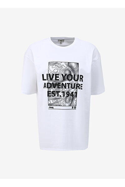 Jeep Bisiklet Yaka Baskılı Ekru Erkek T-Shirt C4SM-TST4533