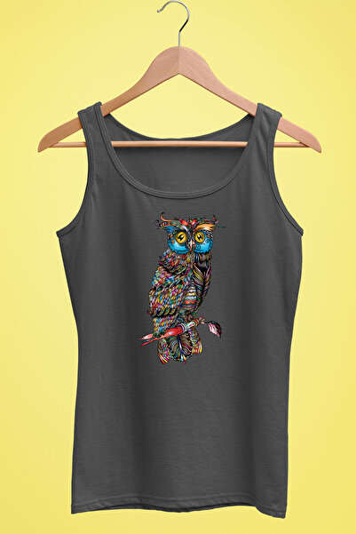 Raf Coll Tricou de damă cu imprimeu digital Owl - Model cu bretele 100% bumbac