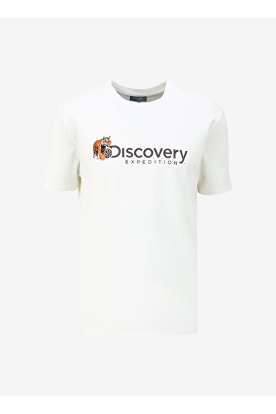 Discovery Expedition D4SM-TST3304 Beyaz Bisiklet Yaka Basic Baskılı Erkek T-Shirt