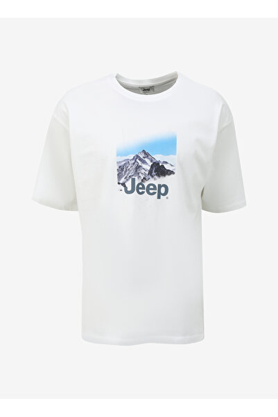 Jeep Ekru Erkek Bisiklet Yaka Loose Fit Baskılı T-Shirt C4SM-TST4607