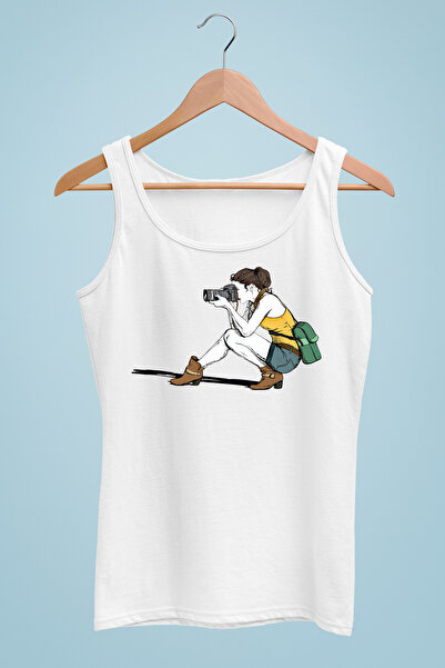 Raf Coll Γυναικεία φωτογράφος Rasarım Ψηφιακή στάμπα μπλουζάκι με λουράκι - 100% βαμβάκι