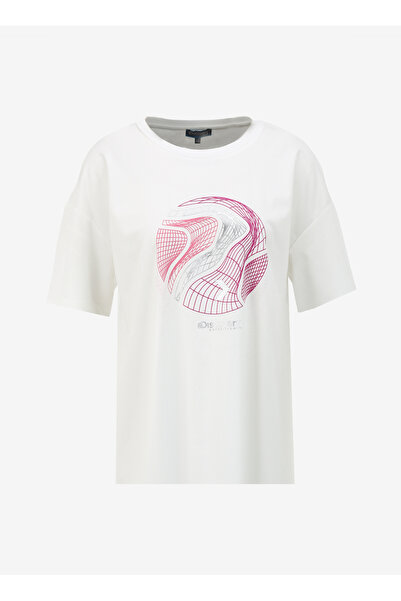 Discovery Expedition Beyaz Kadın Bisiklet Yaka Loose Fit Baskılı T-Shirt D4SL...