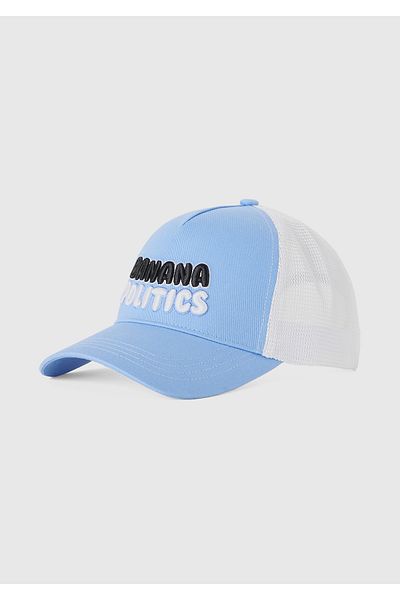 United Colors of Benetton Men's light blue cotton blend 3d embroidered hat with mesh detail on the back
