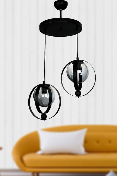VENON Mars 2-Piece Black Chandelier with Glass - Lighting, Pendant Lamp Color Glop Fume