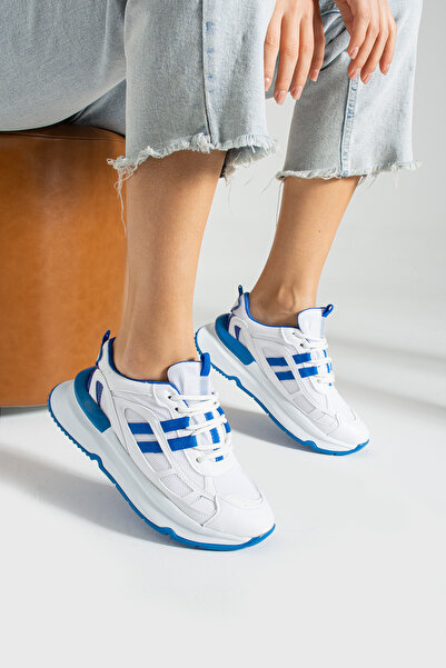 İnan Ayakkabı KADIN BEYAZ/MAVİ RENK SNEAKERS & SPOR AYAKKABI (5 CM)