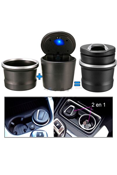 BMW Araç Içi Işıklı Küllük 2 PARÇA Siyah Renk Kapaklı Araba Küllüğü Oto Küllük