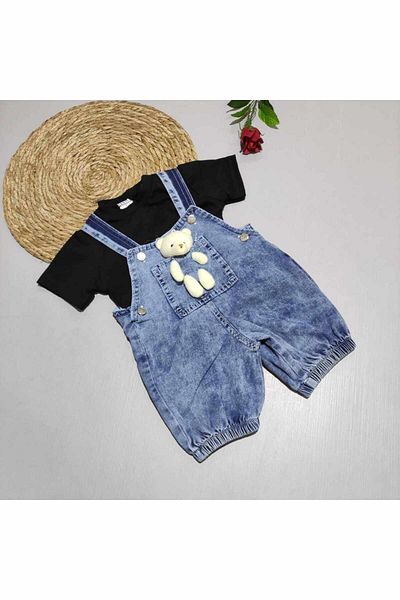 mj baby double slopet jeans jumpsuit with bear