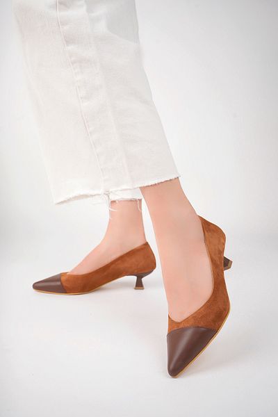 Deripabuc Genuine Leather Brown Suede Women's Leather Heeled Shoes Trc-63816