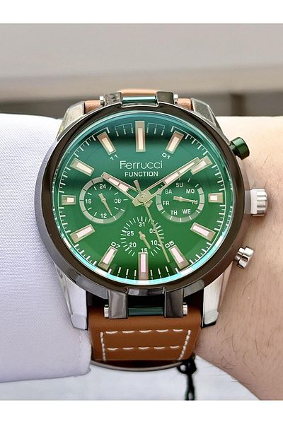 Ferrucci Men's Function Leather Band Wristwatch