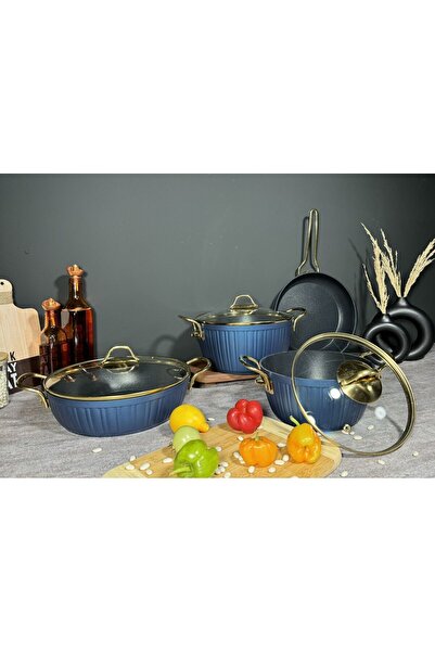 BENA LİFE طقم أواني طهي جرانيت غير لاصقة مقاومة للحريق مكون من 7 قطع